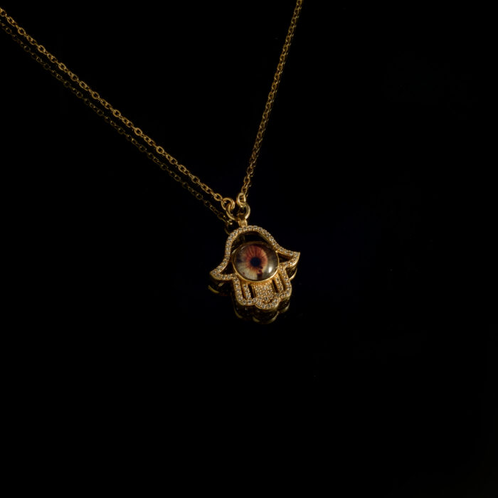 Hamsa zirkon taşlı altın kaplama 22x27mm